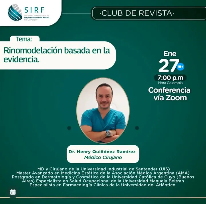 Afiche del Club de Revista: Rinomodelación basada en la evidencia, con Henry Quiñónez Ramirez