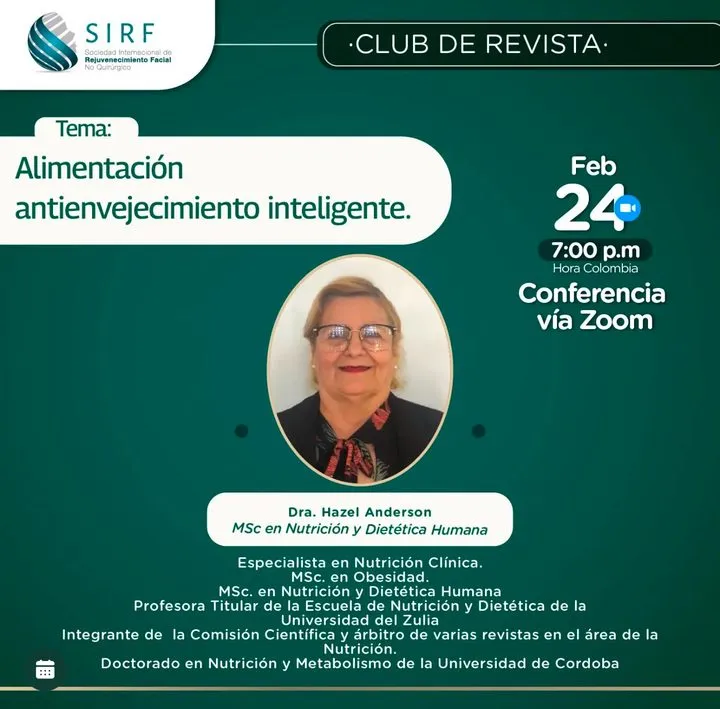 Afiche del Club de Revista: Alimentación antienvejecimiento inteligente, con Hazel Anderson