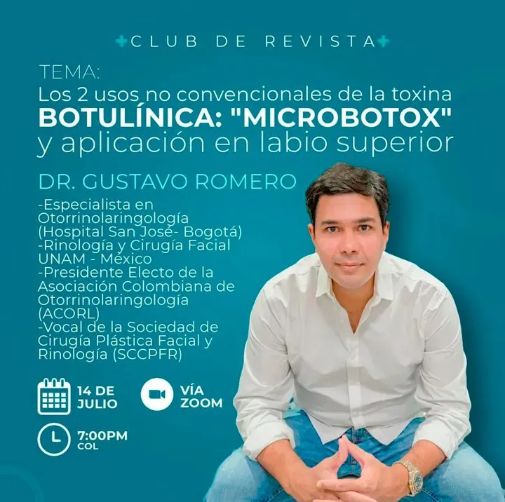Afiche del Club de Revista: Usos no convencionales de la toxina: microbotox y labio superior, con Gustavo Romero
