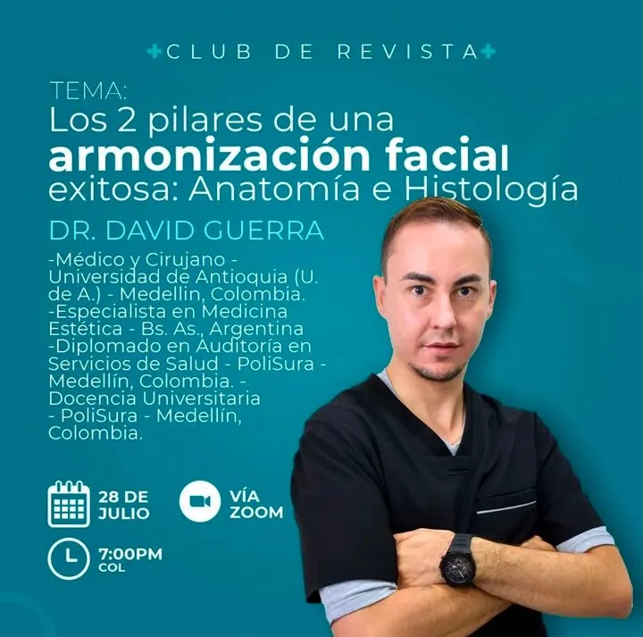 Afiche del Club de Revista: 2 pilares de una armonización facial exitosa: anatomía e histología, con David Guerra