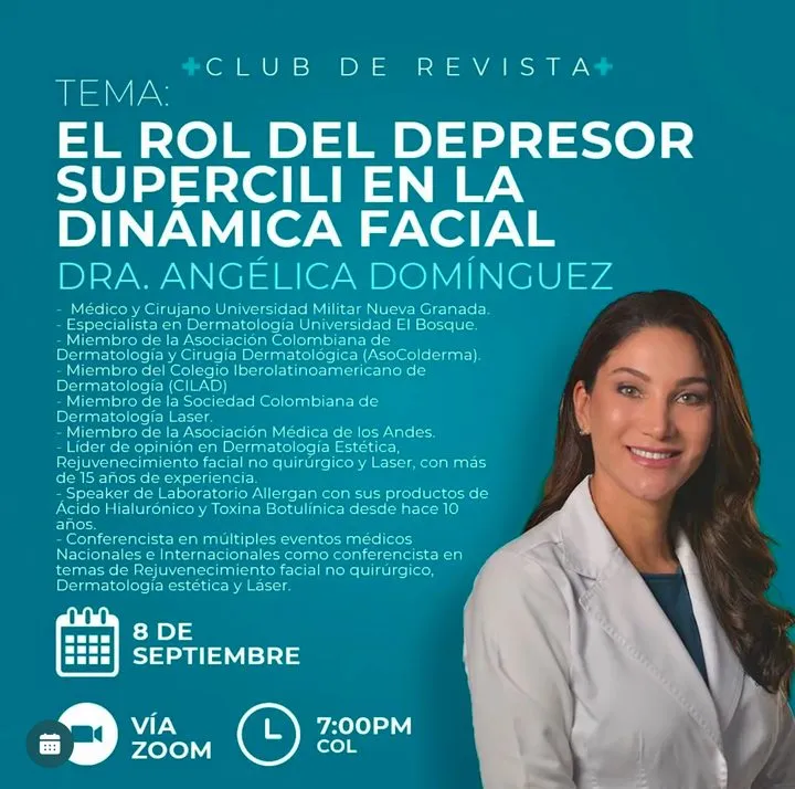 Afiche del Club de Revista: El rol del depresor superciliar en la dinámica facial, con Angélica Domínguez
