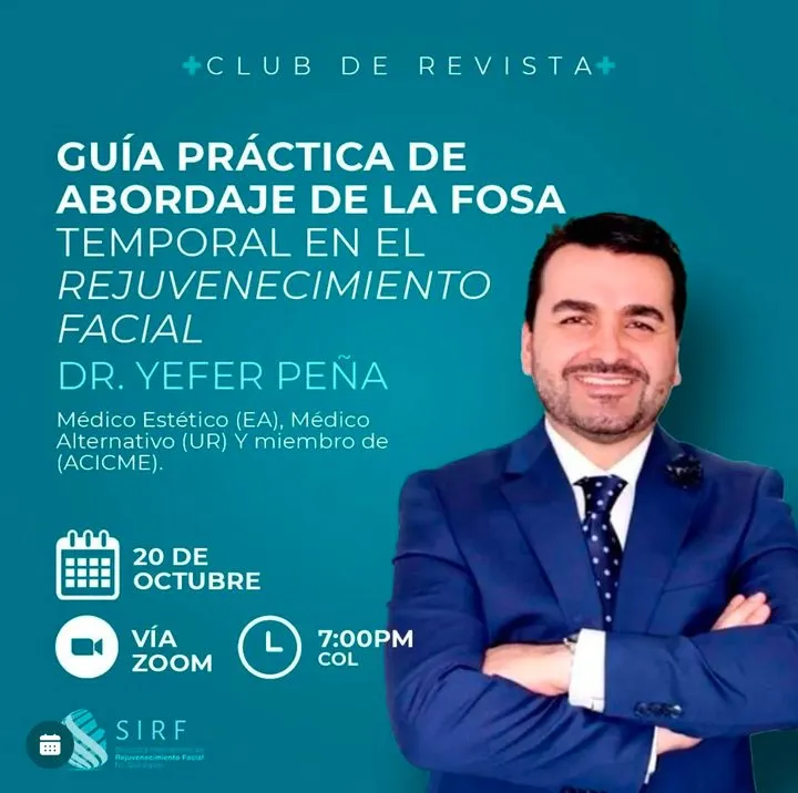 Afiche del Club de Revista: Guía práctica de abordaje de la fosa temporal en el rejuvenecimiento facial, con Yefer Peña