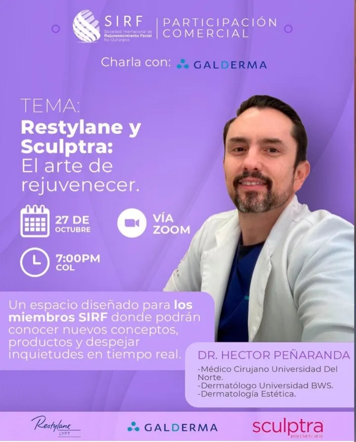 Afiche del Club de Revista: Restylane y Sculptra: el arte de rejuvenecer, con Héctor Peñaranda