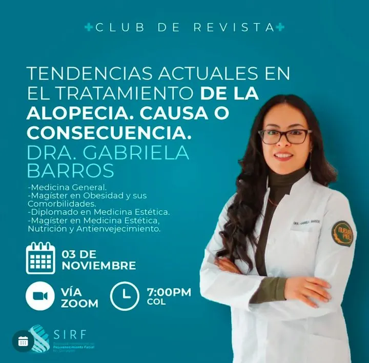 Afiche del Club de Revista: Tendencias actuales en el tratamiento de la alopecia, con Gabriela Barros