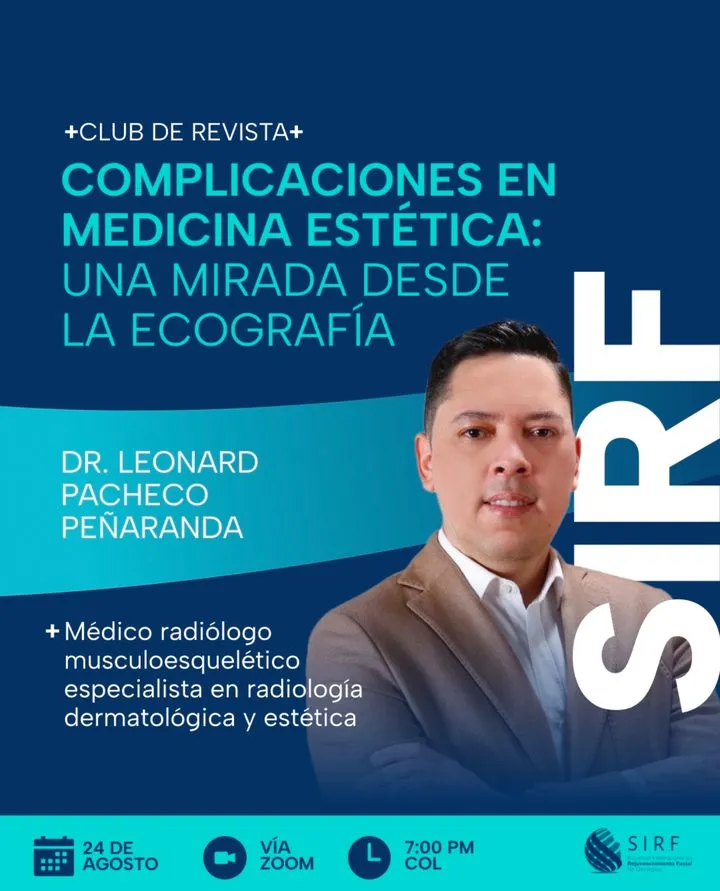 Afiche del Club de Revista: Complicaciones en medicina estética: una mirada desde la ecografía, con Leonard Pacheco Peñaranda