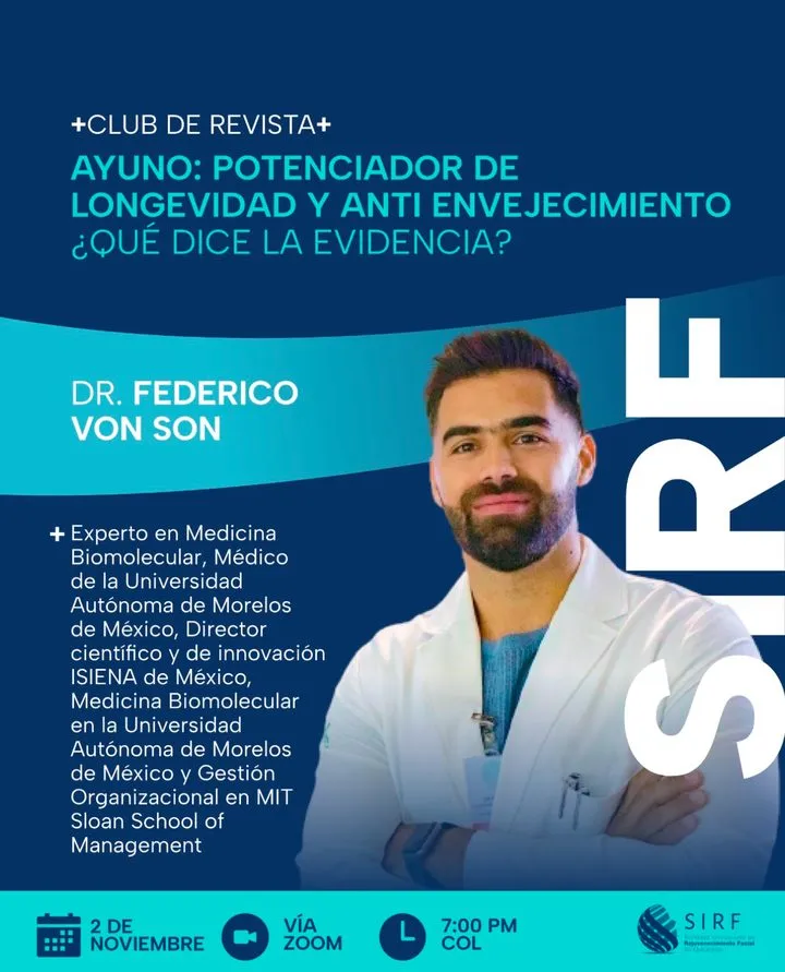 Afiche del Club de Revista: Ayuno: potenciador de longevidad y antienvejecimiento, con Federico von Son