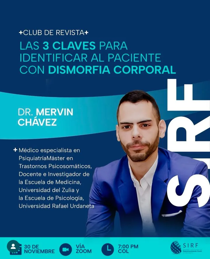 Afiche del Club de Revista: Las 3 claves para identificar al paciente con dismorfia corporal, con Mervin Chávez