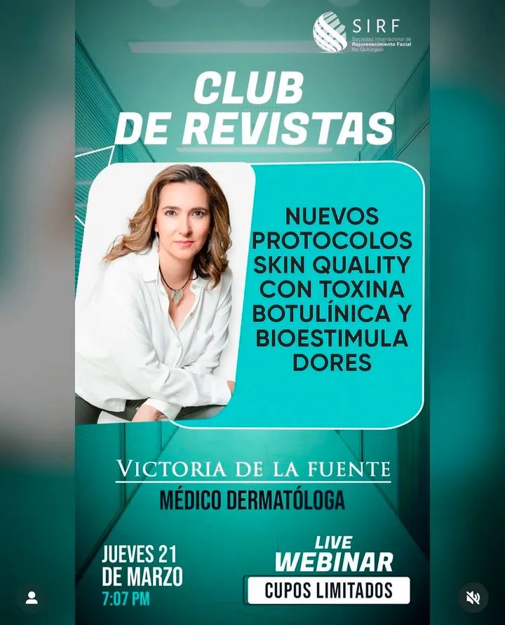 Afiche del Club de Revista: Nuevos protocolos de skin quality con toxina y bioestimuladores, con Victoria de la Fuente