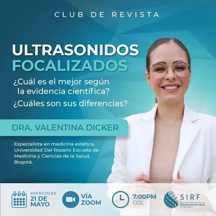 Afiche del Club de Revista: Ultrasonidos focalizados: ¿cuál es el mejor según la evidencia científica y en qué se diferencian?, con Valentina Dicker