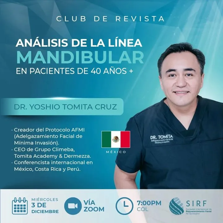 Afiche del Club de Revista: Análisis de la línea mandibular en pacientes de 40 años o más, con Yoshio Tomita Cruz
