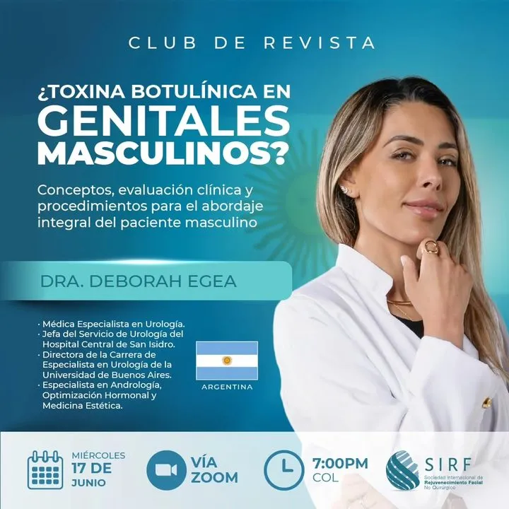 Afiche del Club de Revista: ¿Toxina botulínica en genitales masculinos?, con Deborah Egea