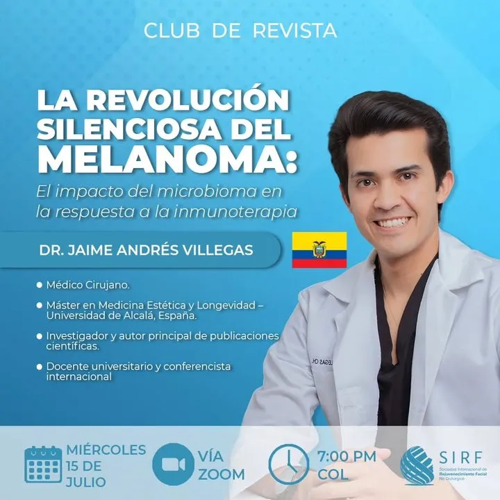 Afiche del Club de Revista: La revolución silenciosa del melanoma: el impacto del microbioma en la respuesta a la inmunoterapia, con Jaime Andrés Villegas
