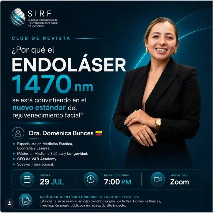 Afiche del Club de Revista: ¿Por qué el endoláser 1470 nm se está convirtiendo en el nuevo estándar del rejuvenecimiento facial?, con Doménica Bunces