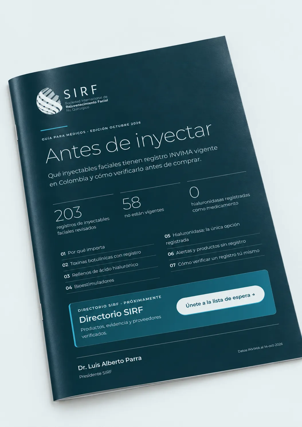 Portada impresa de la guía Antes de inyectar, de SIRF